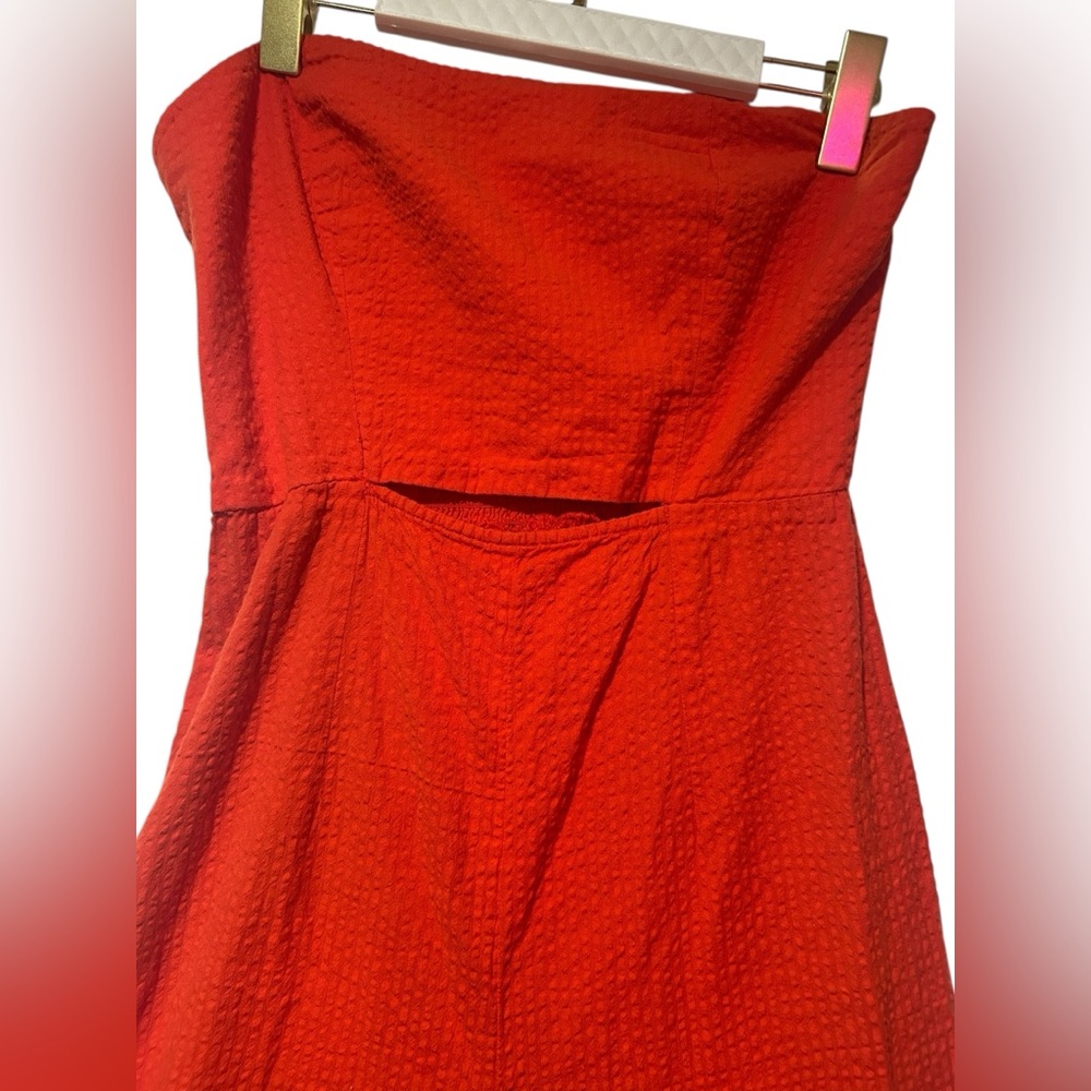 Free people red easy street cotton wide leg strapless jumpsuit - Picture 4 of 8